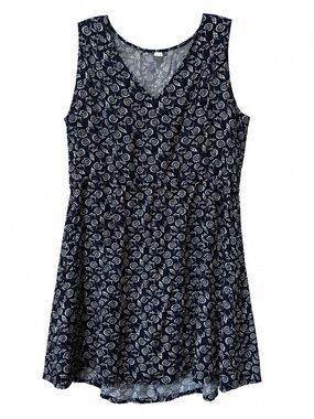Old Navy XL Navy Floral Sleeveless Rayon Dress Elastic Waist Boho Cottagecore